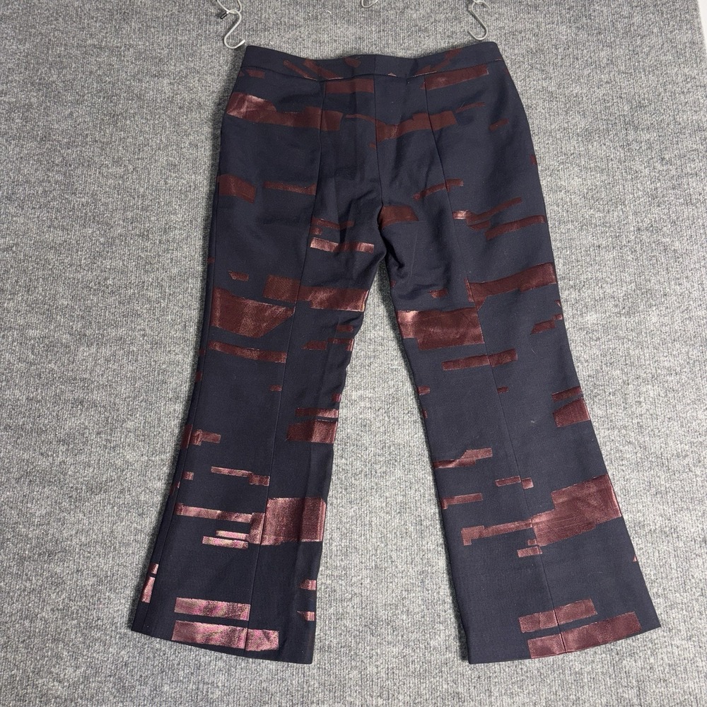 Escada Flare Trousers Womens 42 Midnight Blue Taguna Metallic Jacquard Luxury